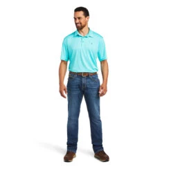 Ariat Men's Charger 2.0 Drift Turquoise Polo Shirt 10040593 -Western Edge Men Sales Store 10040593 full