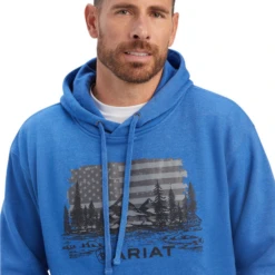 Ariat® Men's Land Of The Free Classic Blue Heather Pullover Hoodie 10041718 6 Ariat® Men's Land Of The Free Classic Blue Heather Pullover Hoodie 10041718 -Western Edge Men Sales Store 10041718a