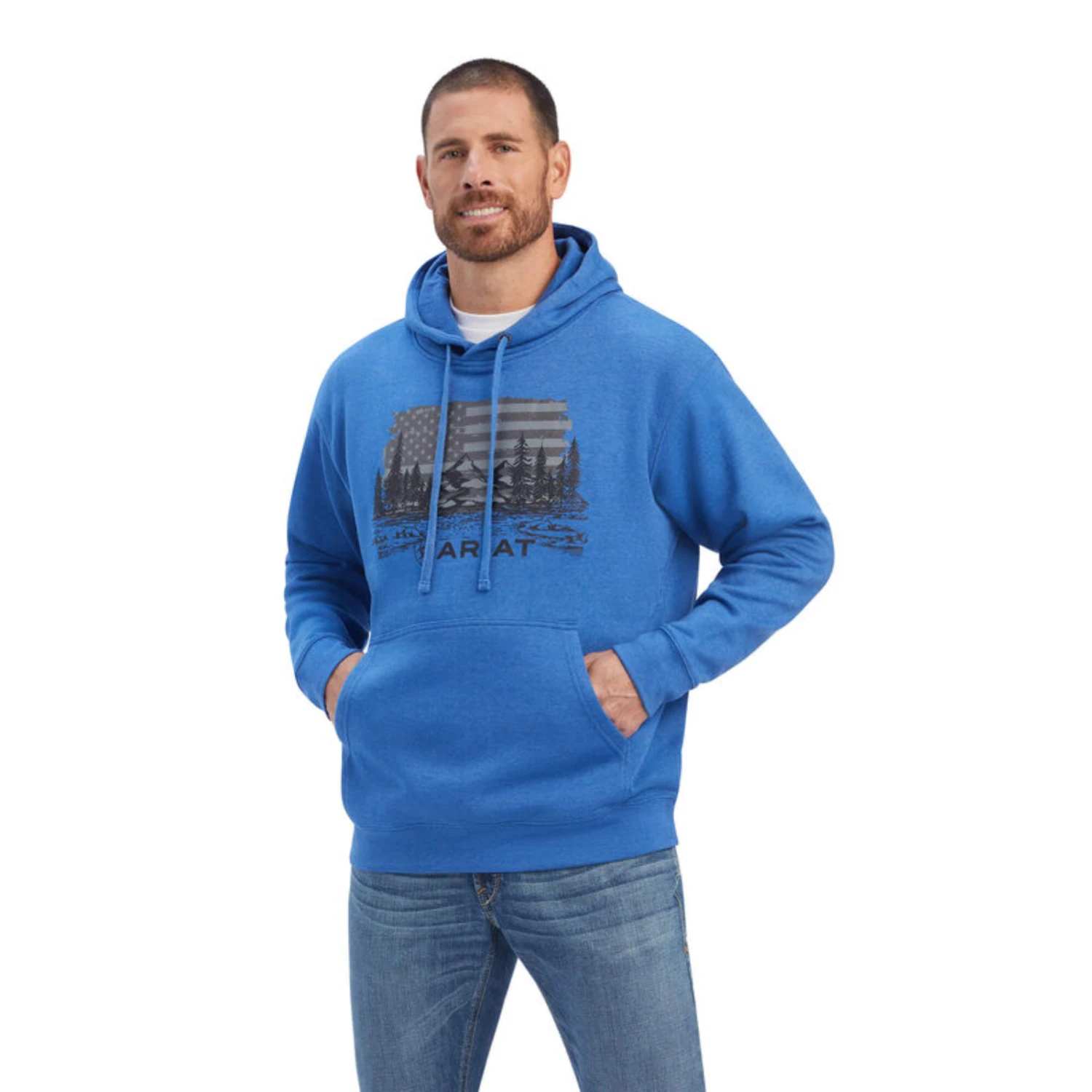 Ariat® Men's Land Of The Free Classic Blue Heather Pullover Hoodie 10041718 1 Ariat® Men's Land Of The Free Classic Blue Heather Pullover Hoodie 10041718