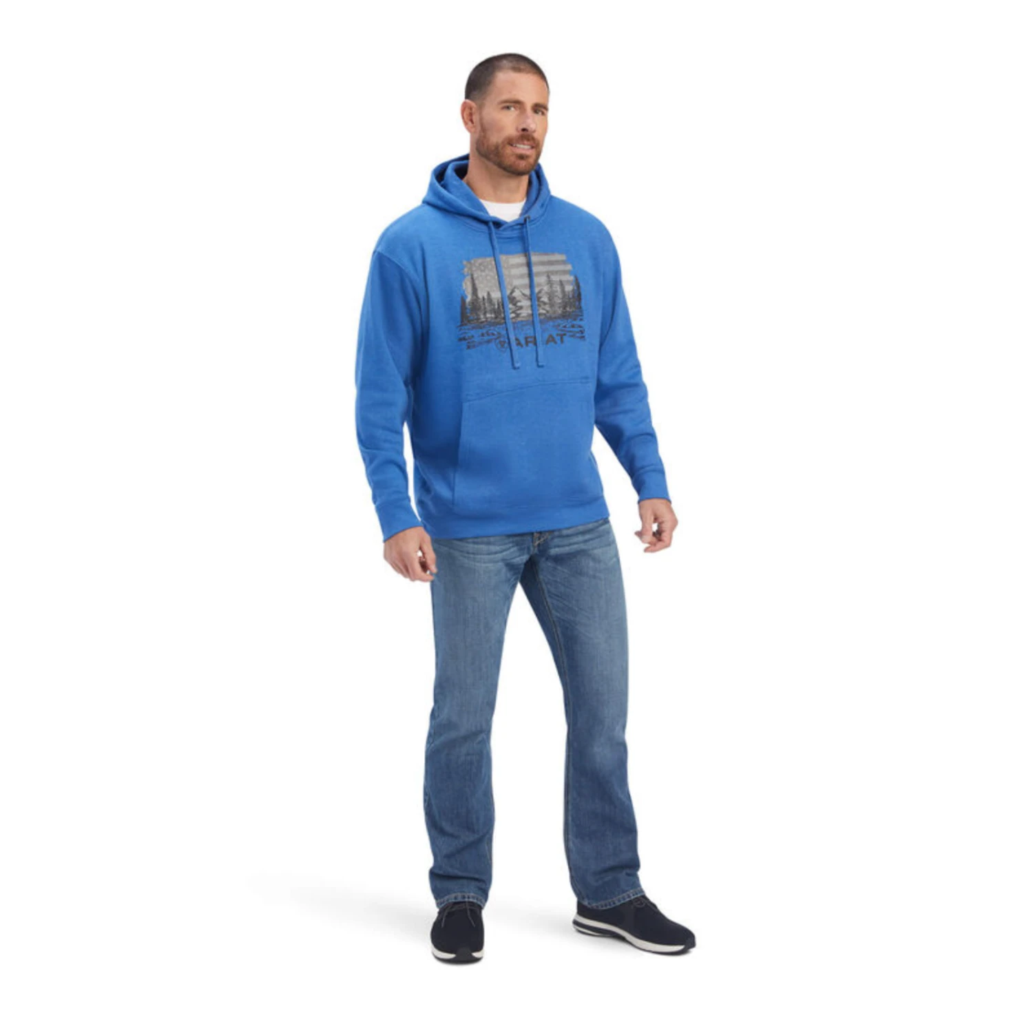 Ariat® Men's Land Of The Free Classic Blue Heather Pullover Hoodie 10041718 4 Ariat® Men's Land Of The Free Classic Blue Heather Pullover Hoodie 10041718 - Image 4