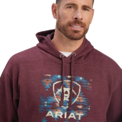 Ariat® Men's Southwest Block Malbec Heather Hoodie 10041722 -Western Edge Men Sales Store 10041722a