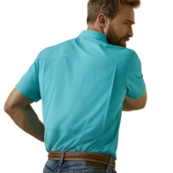 Ariat® Men's VentTEK™ Outbound Fitted Aqua Blue Button Down Shirt 10045036 -Western Edge Men Sales Store 10045036c