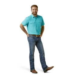 Ariat® Men's VentTEK™ Outbound Fitted Aqua Blue Button Down Shirt 10045036 -Western Edge Men Sales Store 10045036e