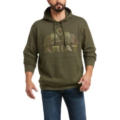 Ariat Men's Basic Brine Olive Double American Flag Hoodie 10037529