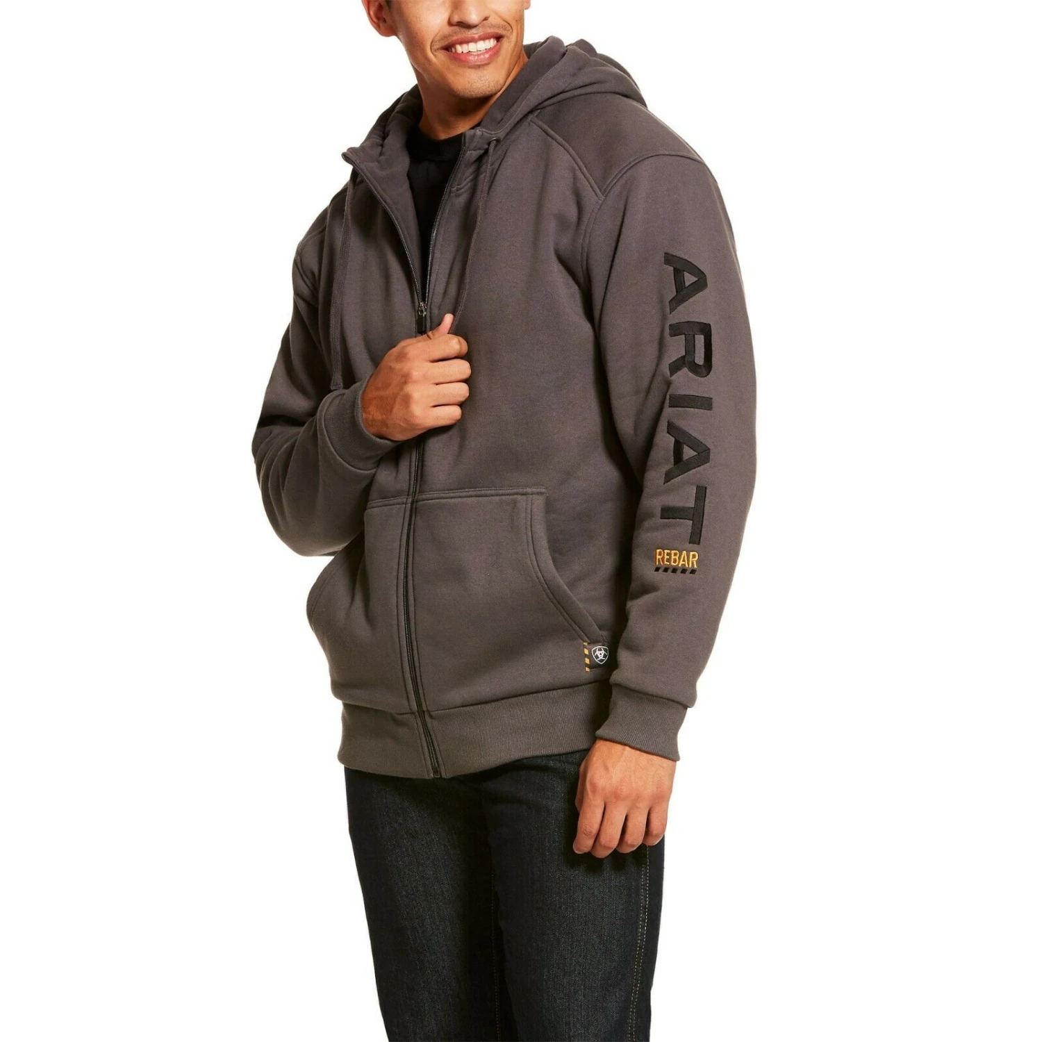 Ariat® Men's Rebar Grey All-Weather Full-Zip Logo Hoodie 10027800 1 Ariat® Men's Rebar Grey All-Weather Full-Zip Logo Hoodie 10027800