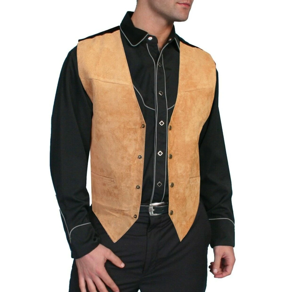 Scully Men's Bourbon Boar Suede Snap Front Vest 504-409 1 Scully Men's Bourbon Boar Suede Snap Front Vest 504-409