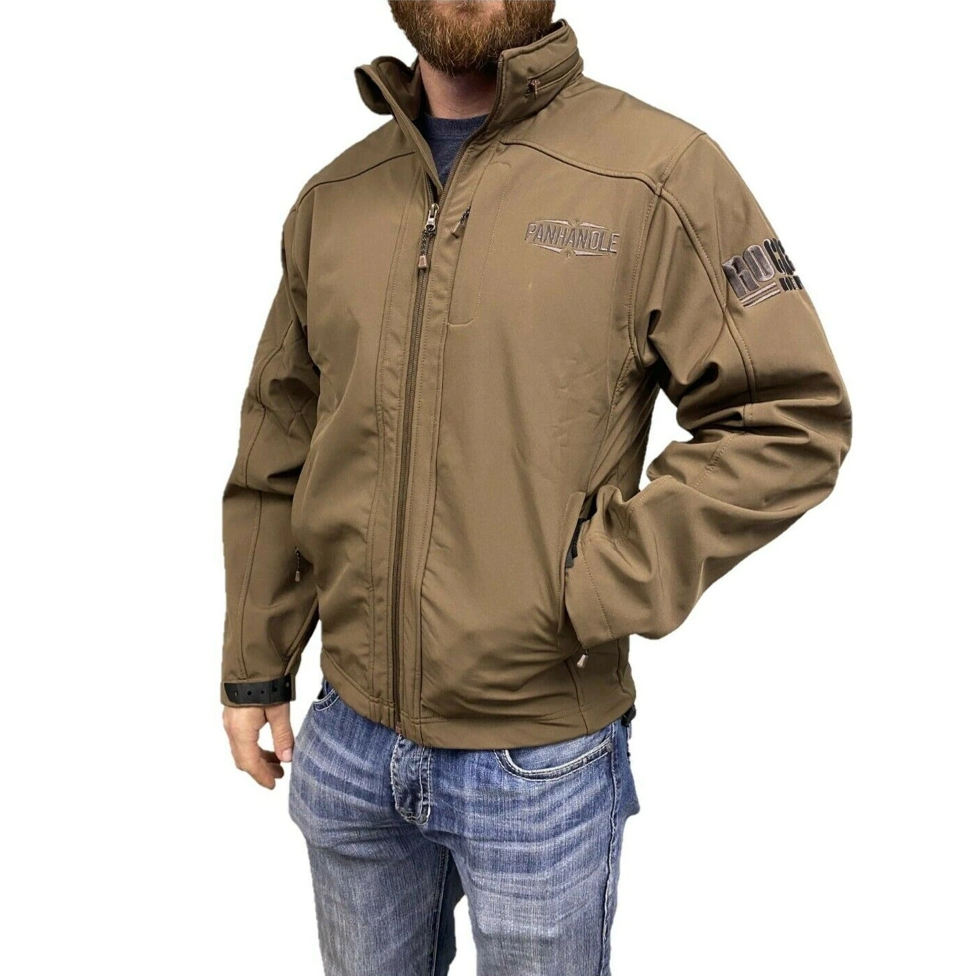 Powder River Outfitters Men's Brown Softshell Logo Jacket 92-9645-24 1 Powder River Outfitters Men's Brown Softshell Logo Jacket 92-9645-24