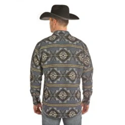 Powder River Outfitters Men's Blue Aztec Shirt Jacket 92-2686 -Western Edge Men Sales Store 57 8480b0b2 b97a 4ac3 8701 0e0e1b1d3ec3