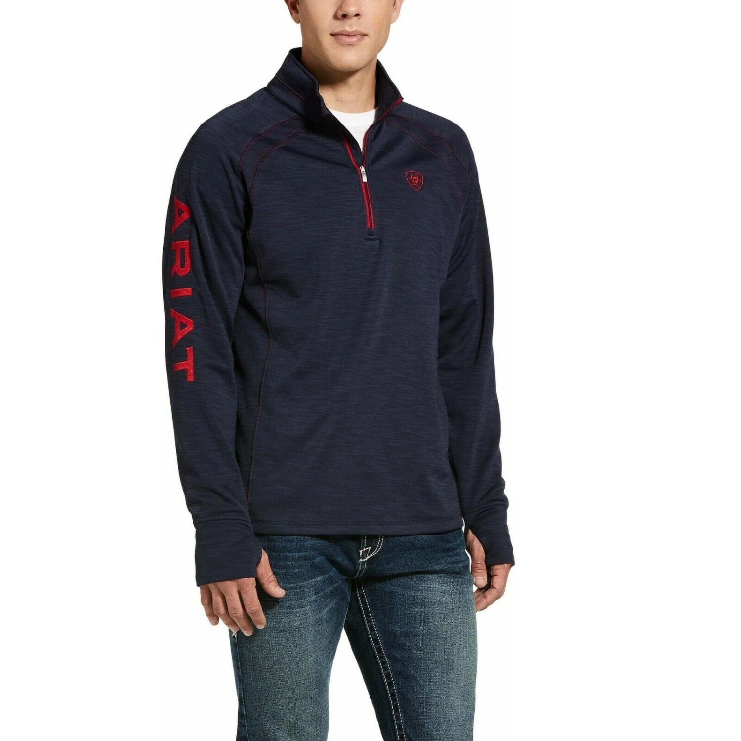 Ariat® Men's Navy Heather Team Logo 1/2 Zip Sweatshirt 10032804 1 Ariat® Men's Navy Heather Team Logo 1/2 Zip Sweatshirt 10032804