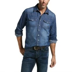 Ariat Men's Retro Long Sleeve Stone Denim Button Up Shirt 10033464