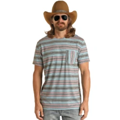 Rock & Roll Cowboy Unisex Turquoise Striped T-Shirt RRMT21RZMP-87