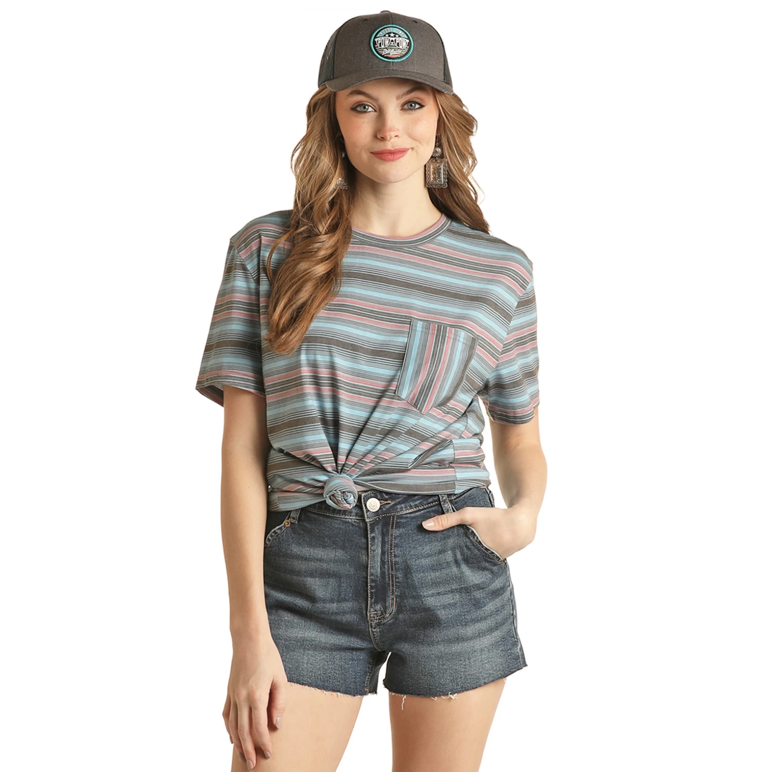 Rock & Roll Cowboy Unisex Turquoise Striped T-Shirt RRMT21RZMP-87 2 Rock & Roll Cowboy Unisex Turquoise Striped T-Shirt RRMT21RZMP-87 - Image 2