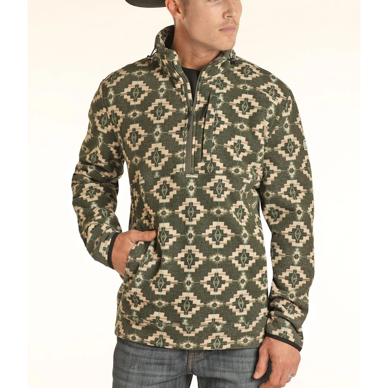 Powder River Outfitters Men's Aztec Knit Olive Pullover 91-1041-31 1 Powder River Outfitters Men's Aztec Knit Olive Pullover 91-1041-31