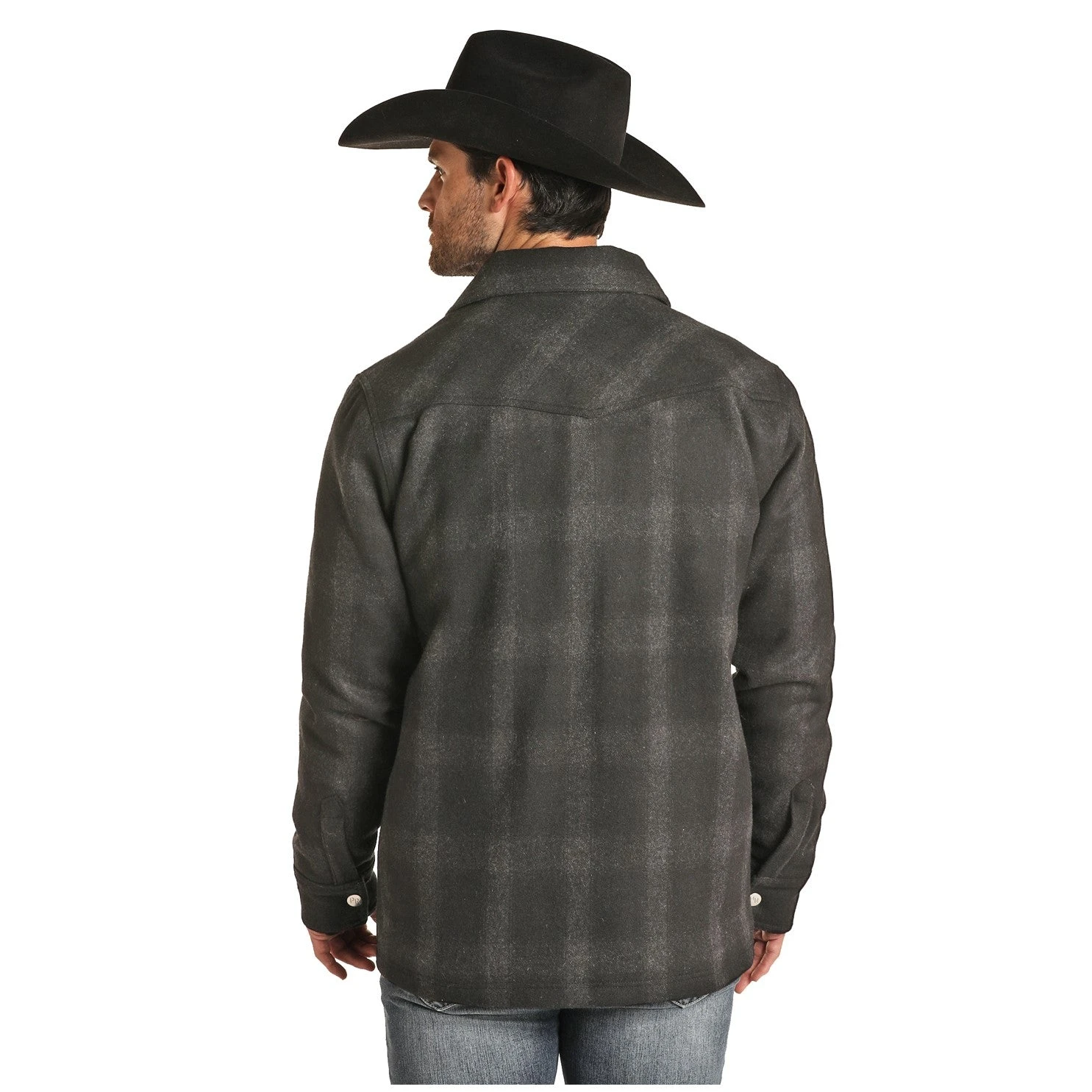Powder River Men's Charcoal Plaid Wool Commander Jacket 92-1007-02 3 Powder River Men's Charcoal Plaid Wool Commander Jacket 92-1007-02 - Image 3