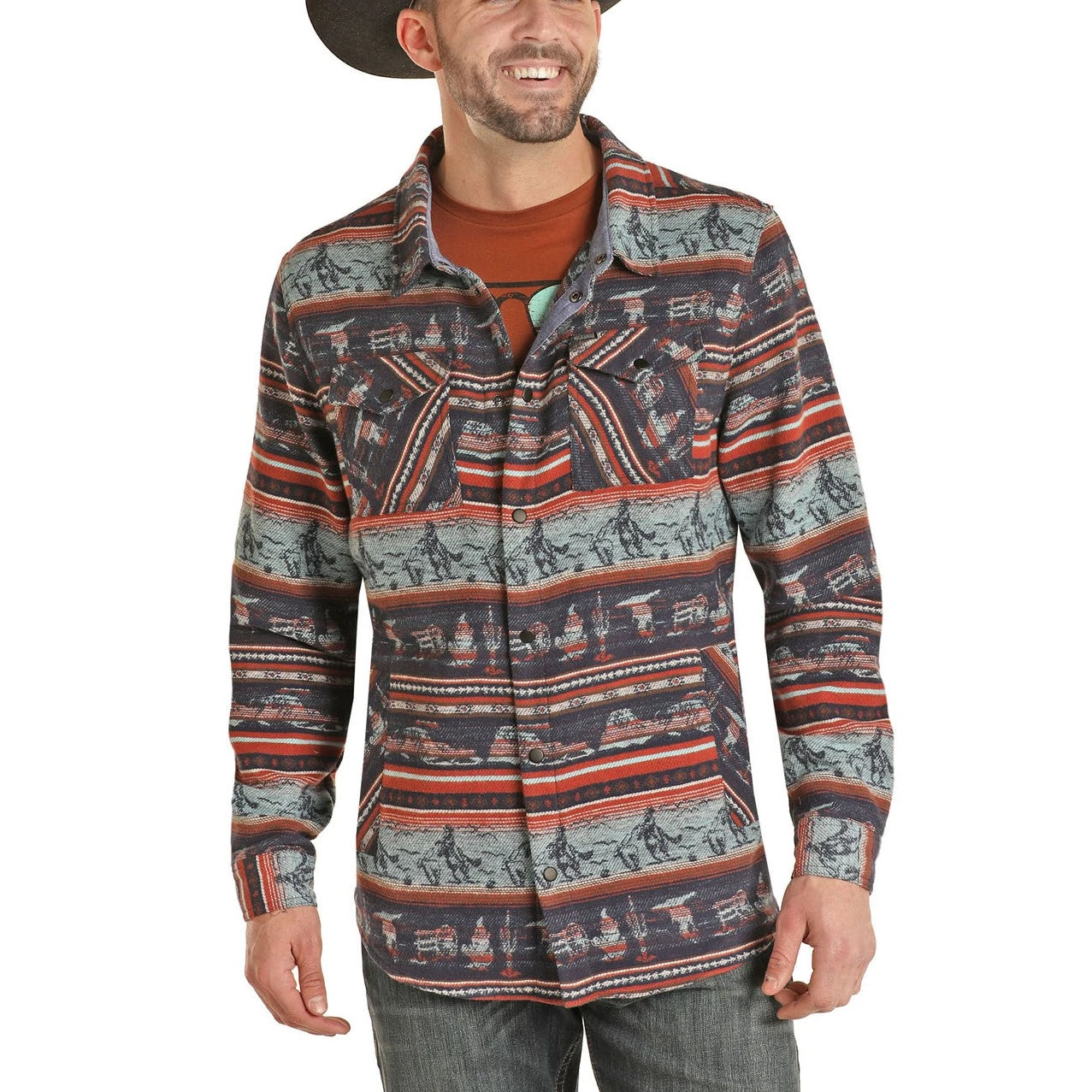Rock & Roll Cowboy Men's Aztec Western Jacquard Shirt Jacket 92-1113 1 Rock & Roll Cowboy Men's Aztec Western Jacquard Shirt Jacket 92-1113