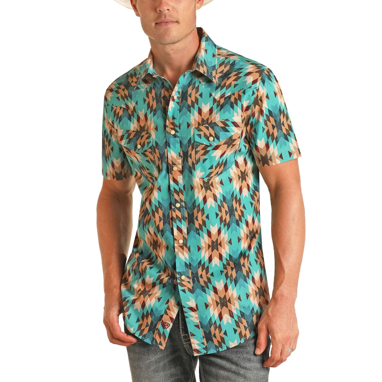 Rock & Roll Cowboy Men's Short Sleeve Brown Aztec Print Snap Shirt B1S3320 1 Rock & Roll Cowboy Men's Short Sleeve Brown Aztec Print Snap Shirt B1S3320