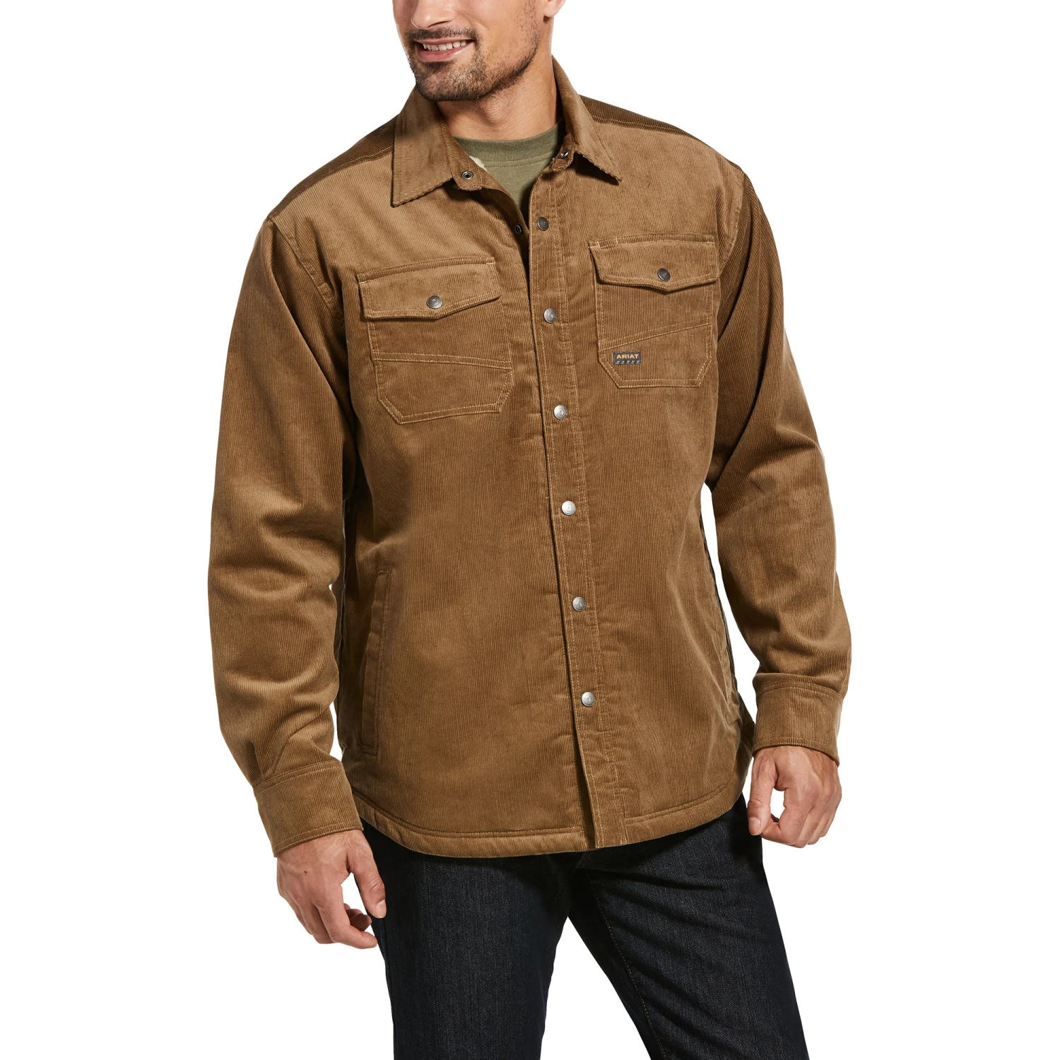 Ariat® Men's Rebar Sherpa-Lined Corduroy Khaki Shirt Jacket 10032977 1 Ariat® Men's Rebar Sherpa-Lined Corduroy Khaki Shirt Jacket 10032977