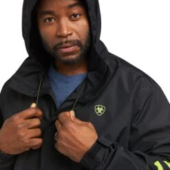 Ariat® Men's Rebar Stormshell Logo Waterproof Black Jacket 10037607 -Western Edge Men Sales Store F21 MNS WORK 10037607 detail02