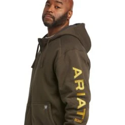 Ariat Men's Rebar All Weather Brown Full Zip Hoodie 10037644 -Western Edge Men Sales Store F21 MNS WORK 10037644 detail05