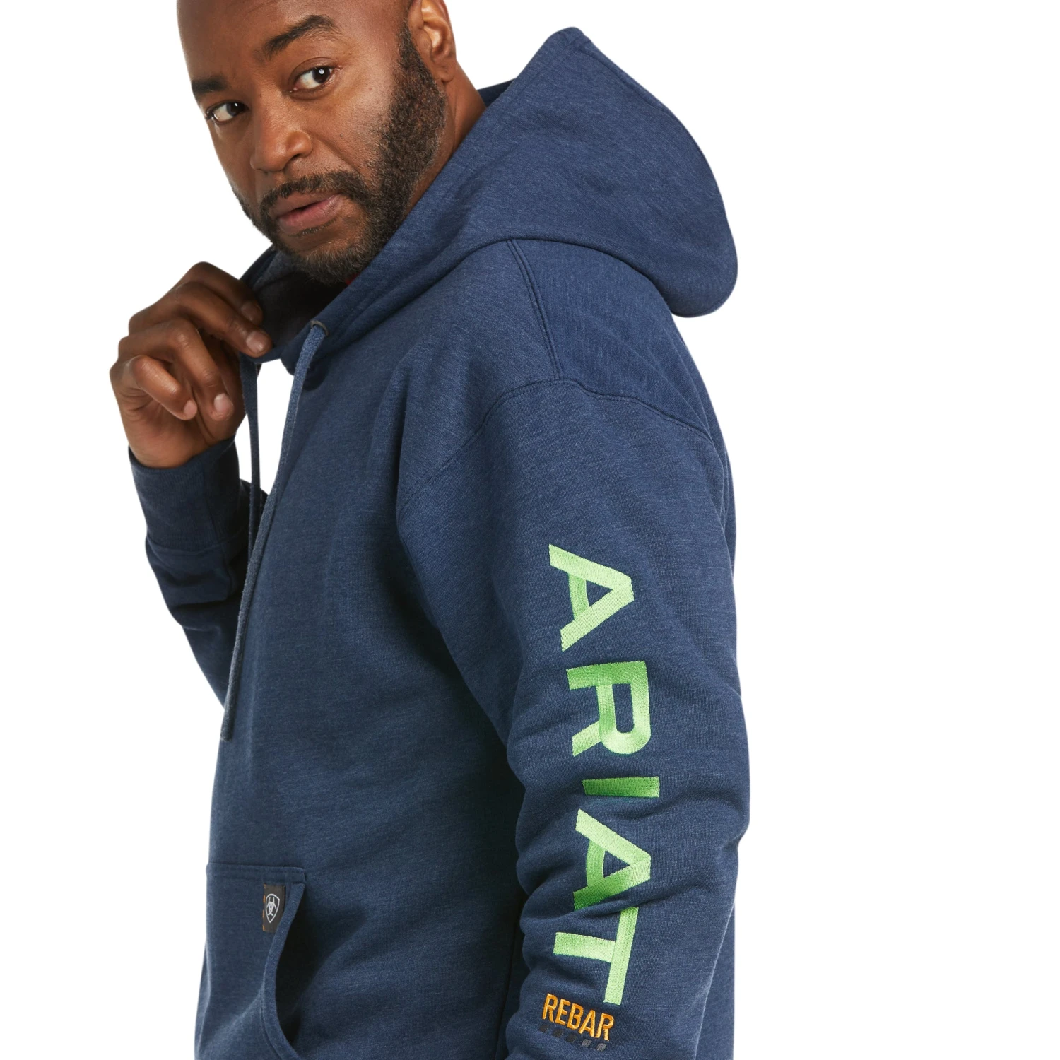 Ariat Men's Rebar Graphic Navy Lime Hoodie 10037645 2 Ariat Men's Rebar Graphic Navy Lime Hoodie 10037645 - Image 2