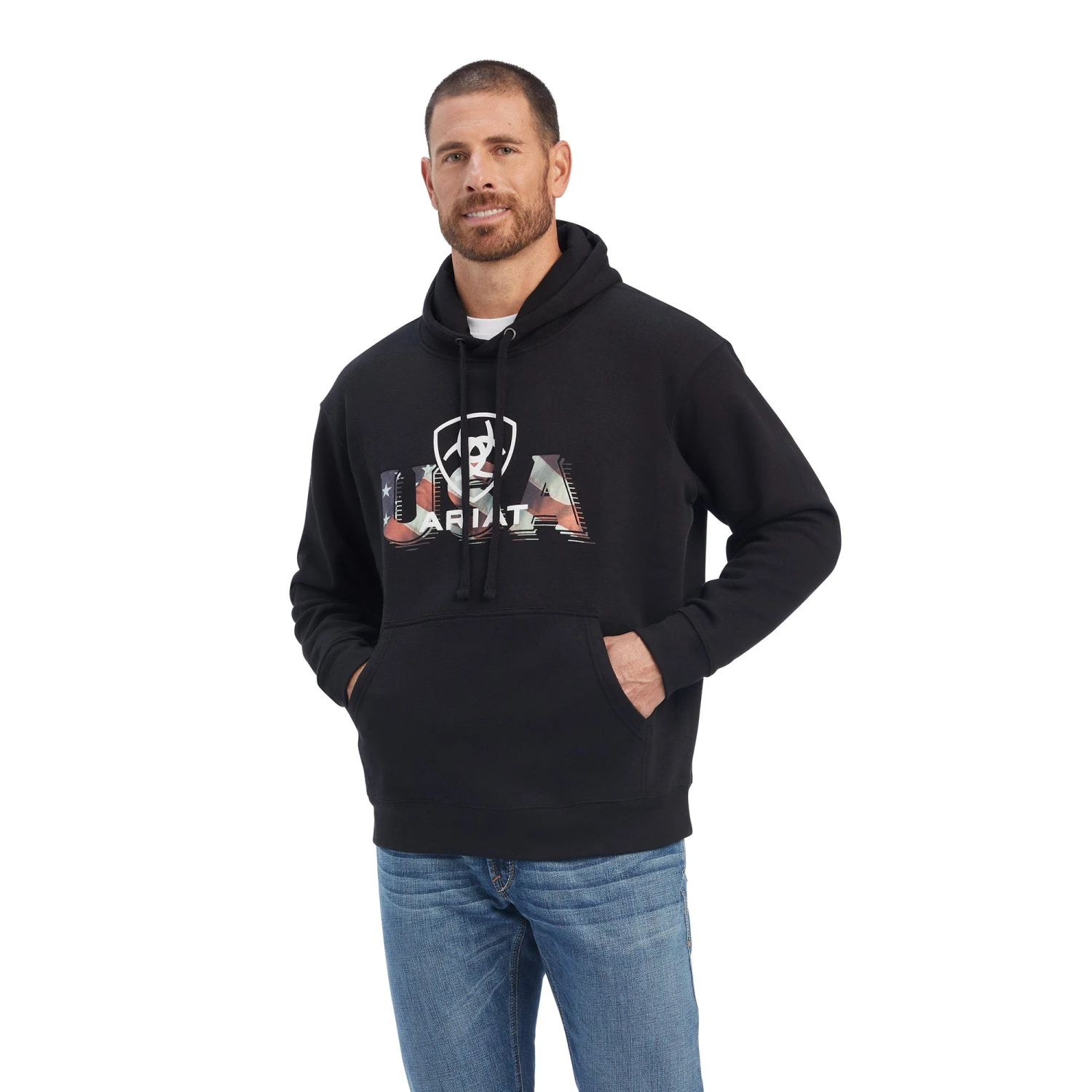 Ariat® Men's USA Proud Black Graphic Hooded Sweatshirt 10041720 1 Ariat® Men's USA Proud Black Graphic Hooded Sweatshirt 10041720
