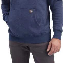 Ariat® Men's Rebar Workman Quarter Zip Navy Heather Hoodie 10041412 -Western Edge Men Sales Store F22 MNS WORK 10041412 detail01