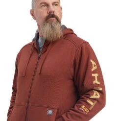 Ariat® Men's Rebar All Weather Cherry Mahogany Zip Hoodie 10041626 -Western Edge Men Sales Store F22 MNS WORK 10041626 detail01