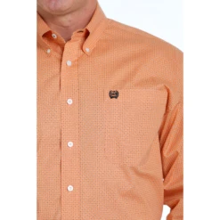 Cinch® Men's Orange Geometric Print Button Down Shirt MTW1105522 5 Cinch® Men's Orange Geometric Print Button Down Shirt MTW1105522 -Western Edge Men Sales Store MTW1105522 1