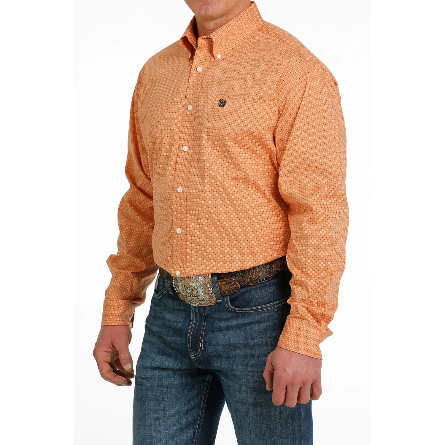 Cinch® Men's Orange Geometric Print Button Down Shirt MTW1105522 2 Cinch® Men's Orange Geometric Print Button Down Shirt MTW1105522 - Image 2