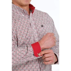 Cinch® Men's White & Red Geometric Print Western Shirt MTW1105525 -Western Edge Men Sales Store MTW1105525 2
