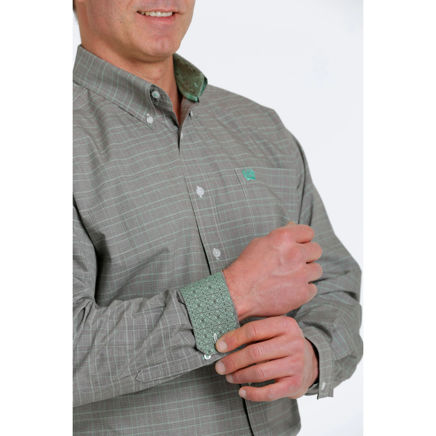Cinch® Men's Micro Plaid Brown & Green Button Down Shirt MTW1105545 2 Cinch® Men's Micro Plaid Brown & Green Button Down Shirt MTW1105545 - Image 2