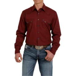 Cinch® Men's Western Plain Red Weave Button Up Shirt MTW1301055 7 Cinch® Men's Western Plain Red Weave Button Up Shirt MTW1301055 -Western Edge Men Sales Store MTW1301055