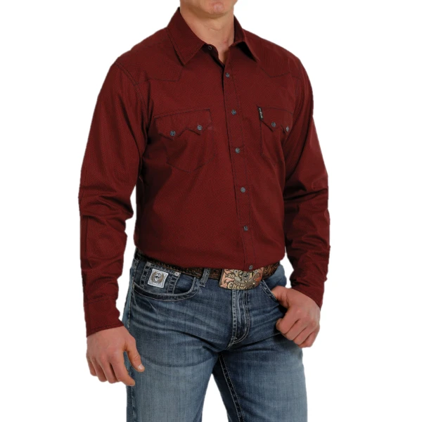 Cinch® Men's Western Plain Red Weave Button Up Shirt MTW1301055 1 Cinch® Men's Western Plain Red Weave Button Up Shirt MTW1301055