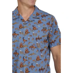 Cinch® Men's Rodeo Print Blue Button Down Camp Shirt MTW1401009 -Western Edge Men Sales Store MTW1401009 1