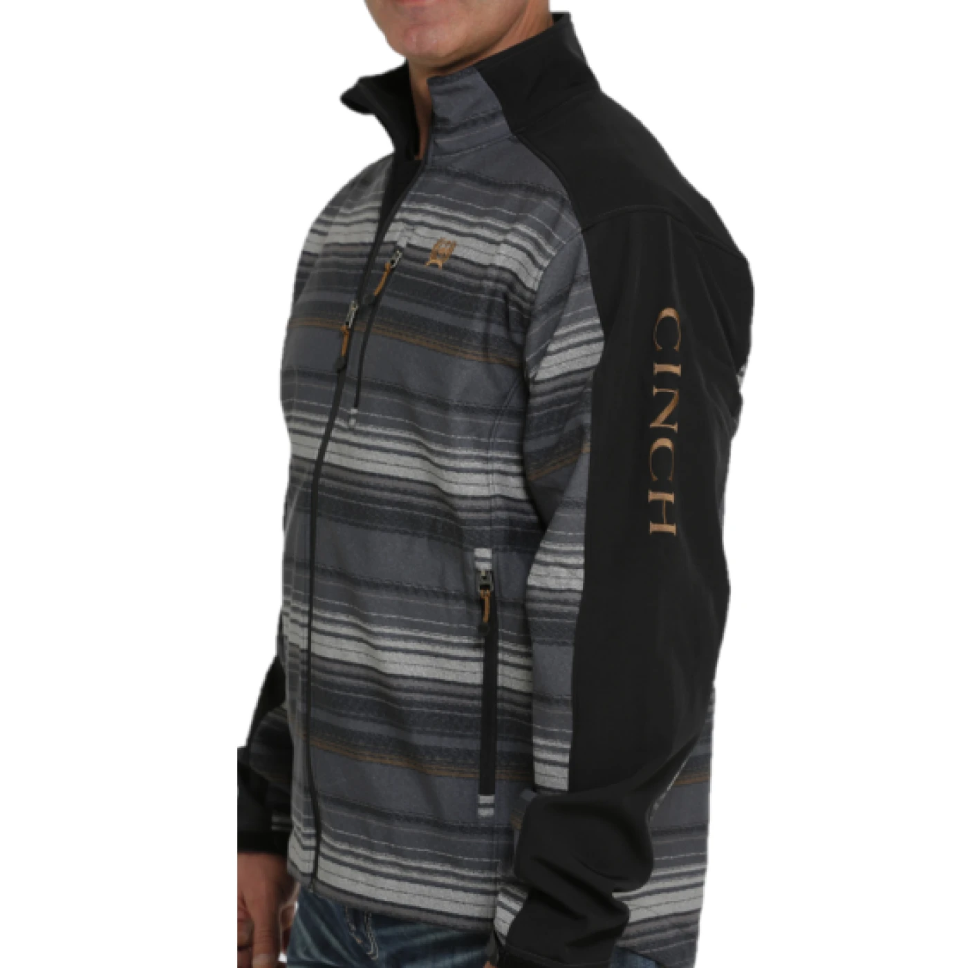 Cinch® Men's Black Striped Bonded Softshell Jacket MWJ1063004 3 Cinch® Men's Black Striped Bonded Softshell Jacket MWJ1063004 - Image 3