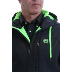 Cinch Men's Black Logo Softshell Hooded Bonded Jacket MWJ1524001 7 Cinch Men's Black Logo Softshell Hooded Bonded Jacket MWJ1524001 -Western Edge Men Sales Store MWJ1524001 4