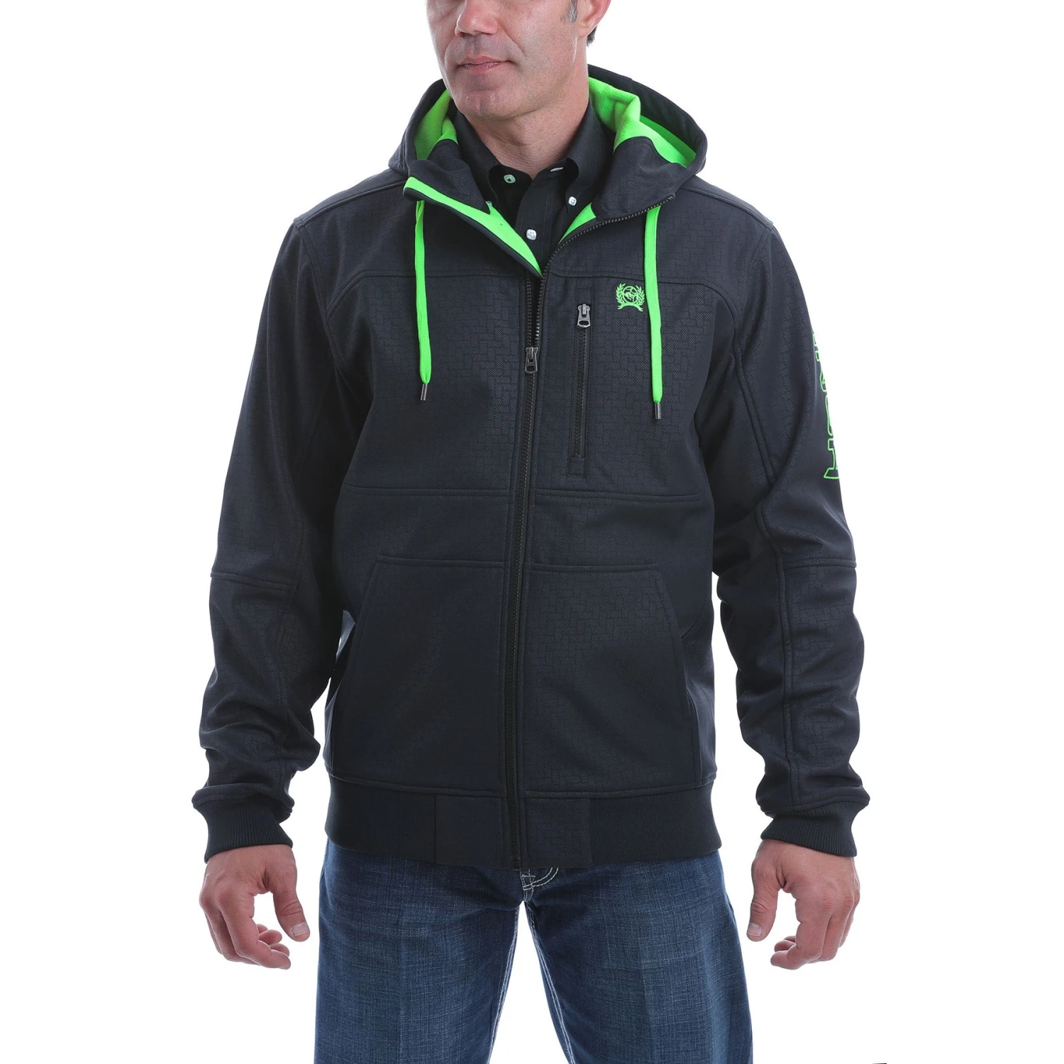 Cinch Men's Black Logo Softshell Hooded Bonded Jacket MWJ1524001 1 Cinch Men's Black Logo Softshell Hooded Bonded Jacket MWJ1524001
