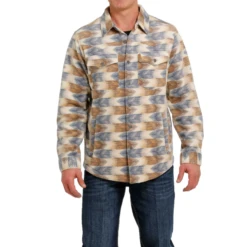 Cinch® Men's Aztec Print Cream Fleece Shirt Jacket MWJ1580002 5 Cinch® Men's Aztec Print Cream Fleece Shirt Jacket MWJ1580002 -Western Edge Men Sales Store MWJ1580002a