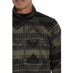 Cinch® Men's Aztec Printed Olive Fleece Pullover MWK1558002 -Western Edge Men Sales Store MWK1558002 2