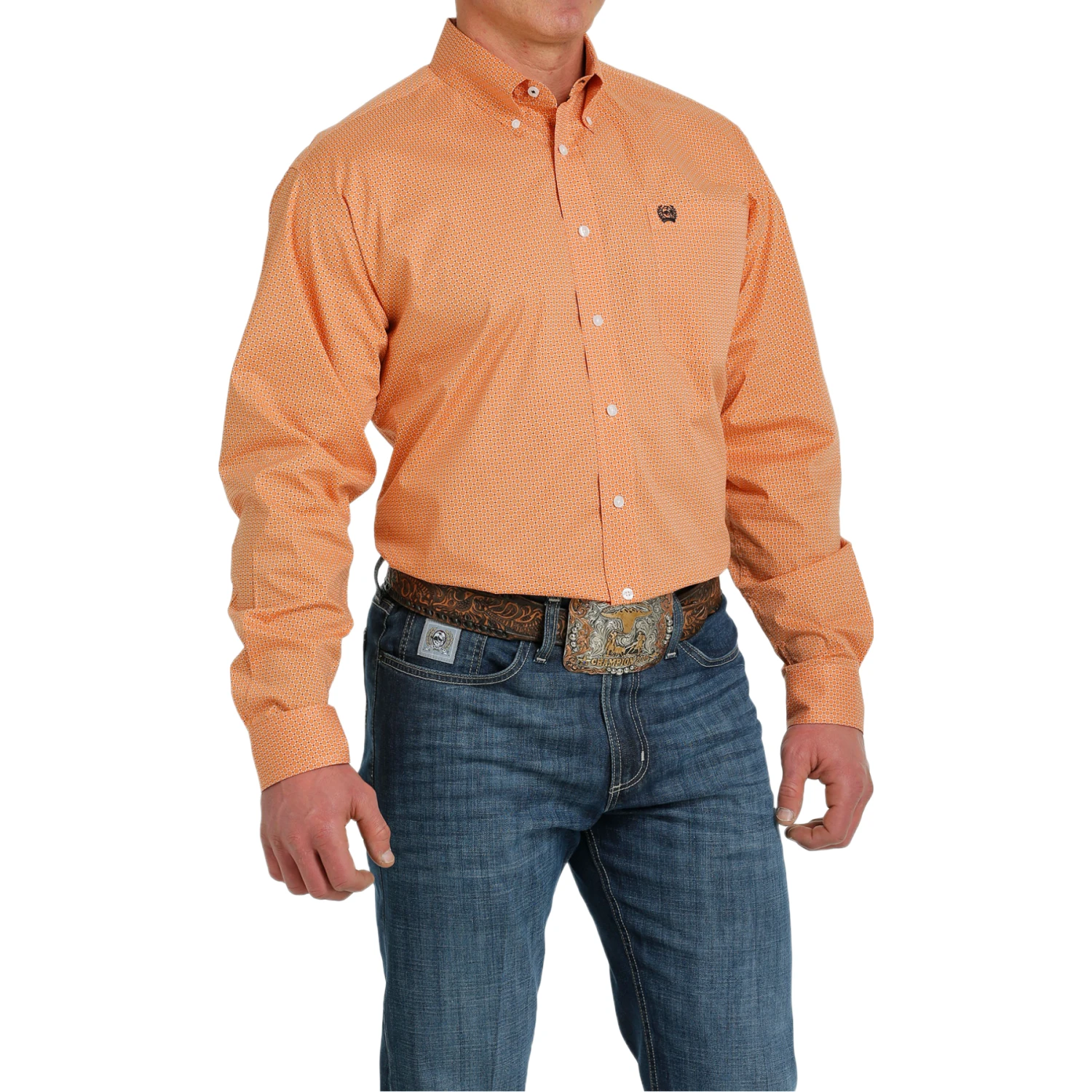Cinch® Men's Orange Geometric Print Button Down Shirt MTW1105522 1 Cinch® Men's Orange Geometric Print Button Down Shirt MTW1105522