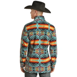 Powder River® Men's Aztec Teal Fleece Pullover PRMO91RZXV-81 4 Powder River® Men's Aztec Teal Fleece Pullover PRMO91RZXV-81 -Western Edge Men Sales Store PRMO91RZXV 81 1