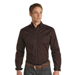 Panhandle® Men's Rough Stock Dot Print Burgundy Snap Shirt RSMSODR0F2