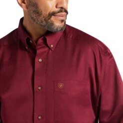 Ariat® Men's Solid Twill Burgundy Long Sleve Button Shirt 10012635 -Western Edge Men Sales Store S15 MNS WEST 10012635 detail01