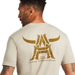 Ariat® Men's Longhorn Khaki Heather Short Sleeve T-Shirt 10039925 -Western Edge Men Sales Store S22 MNS WEST 10039925 detail01