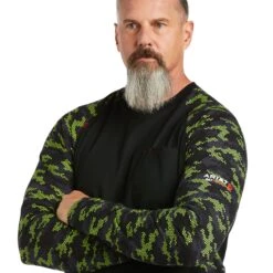 Ariat® Men's FR Stretch Camo Baseball Black/Lime T-Shirt 10039165 5 Ariat® Men's FR Stretch Camo Baseball Black/Lime T-Shirt 10039165 -Western Edge Men Sales Store S22 MNS WORK 10039165 detail01