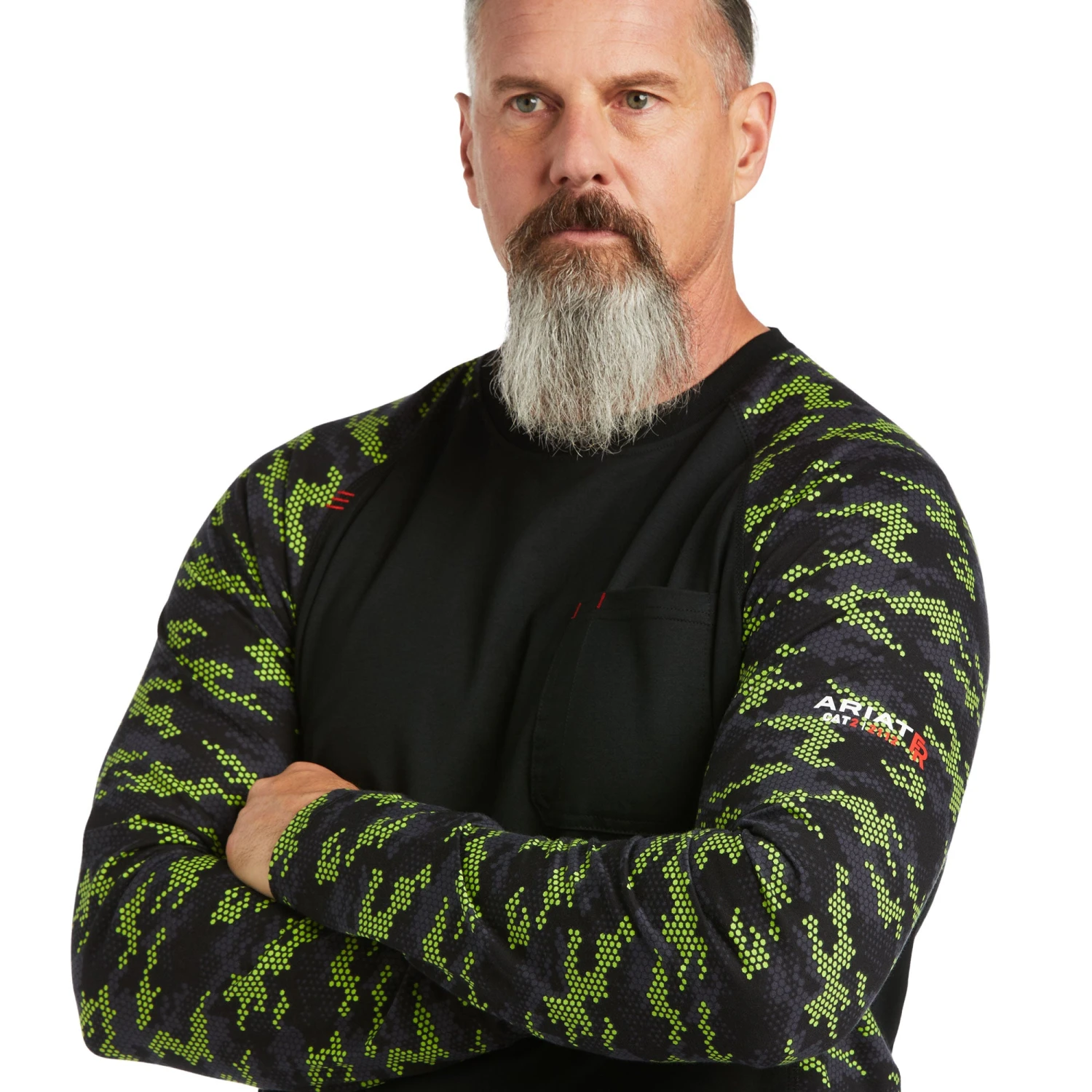 Ariat® Men's FR Stretch Camo Baseball Black/Lime T-Shirt 10039165 3 Ariat® Men's FR Stretch Camo Baseball Black/Lime T-Shirt 10039165 - Image 3