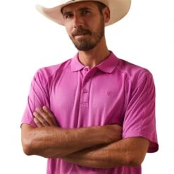 Ariat® Men's AC Dark Orchid Pink Polo Shirt 10043516 -Western Edge Men Sales Store S23 MNS WEST 10043516 detail01