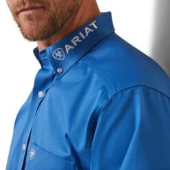Ariat® Men's Team Logo Twill Campanula Blue Button Down Shirt 10043568 -Western Edge Men Sales Store S23 MNS WEST 10043568 detail03