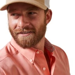Ariat® Men's Wrinkle Free Solid Peach Pink Button Down Shirt 10043584 -Western Edge Men Sales Store S23 MNS WEST 10043584 detail01