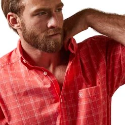 Ariat® Men's Pro Daniel Cayenne Red Button Down Shirt 10043911 -Western Edge Men Sales Store S23 MNS WEST 10043911 detail01